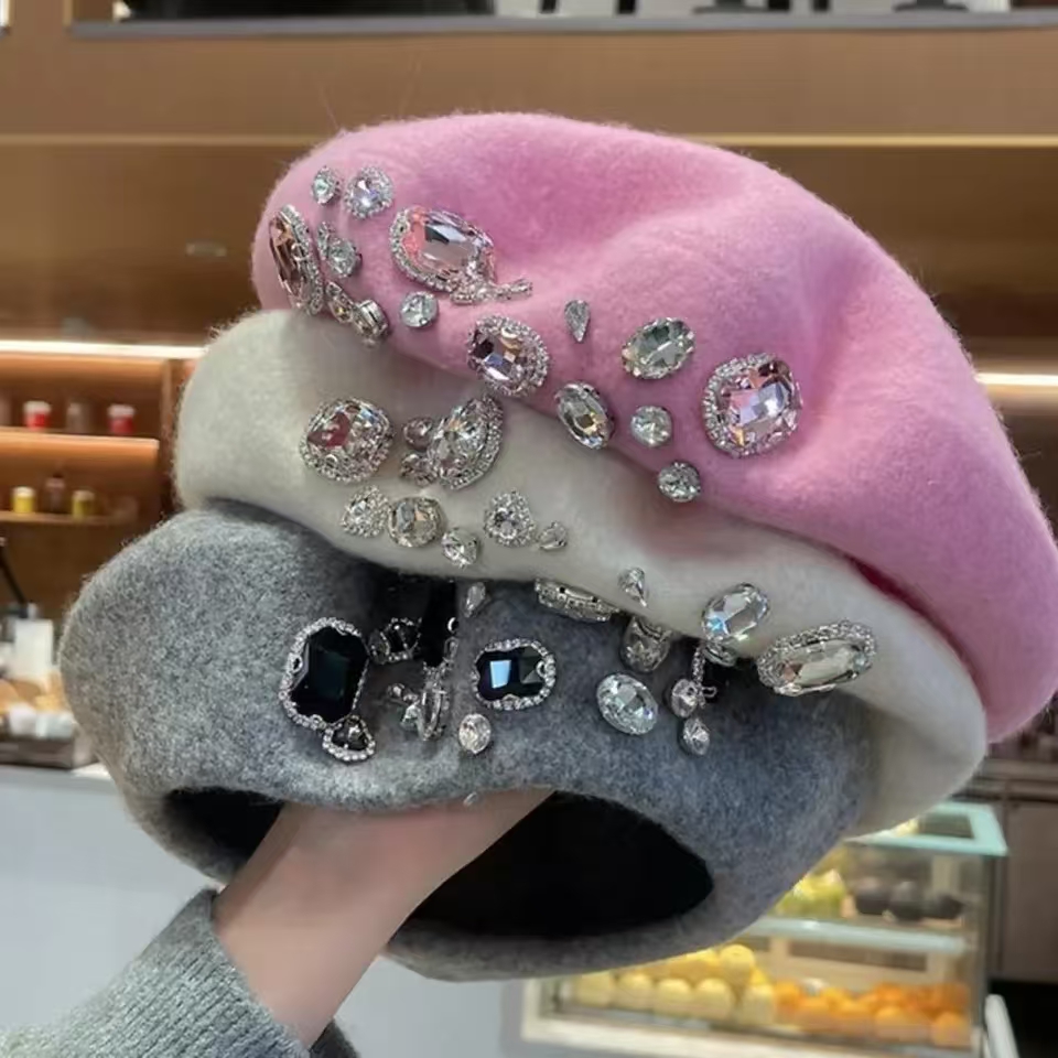 French Beret Thick Rhinestone  - Beret French Wool incelemesi ve fiyatı