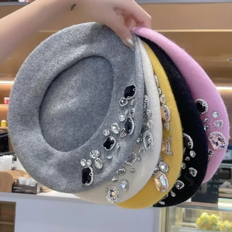 French Beret Thick Rhinestone  - Beret French Wool incelemesi ve fiyatı