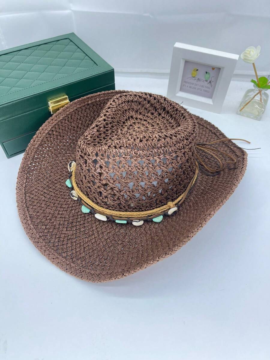 Vintage Hollow Wide Brim Straw - Cowboy Hat Straw incelemesi ve fiyatı